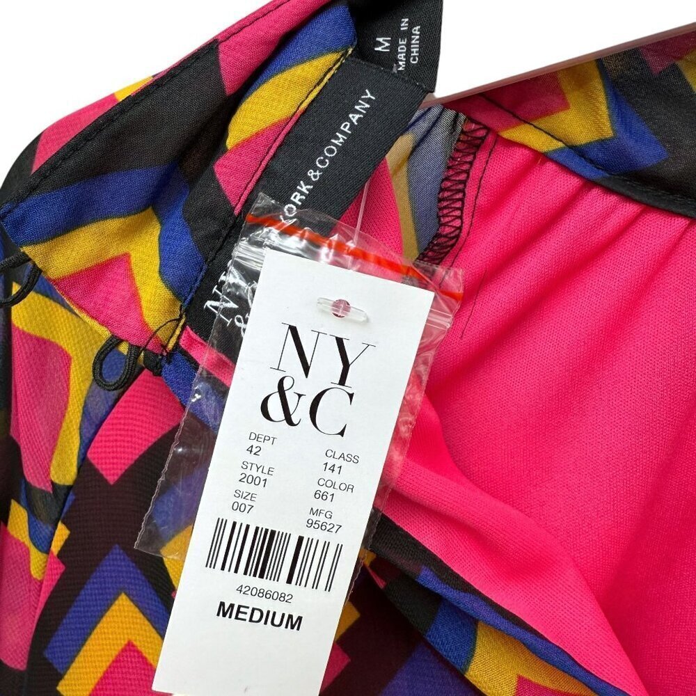 New York & Co. Blouse Size Medium Pink Modern Print Womens Top Long Sleeve NWT - Picture 4 of 9